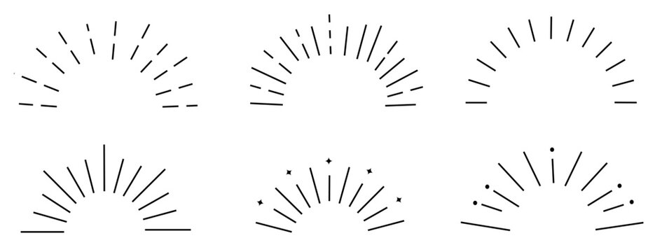 Set icon sunbursts symbol editable stroke 