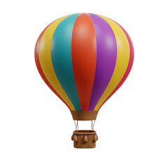 Fototapeta premium Colorful Hot Air Balloon with Wicker Basket Isolated on White