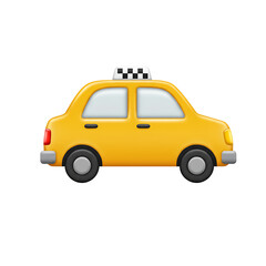 Fototapeta premium Yellow Taxi Car Cartoon 3D Illustration Isolated on White Background