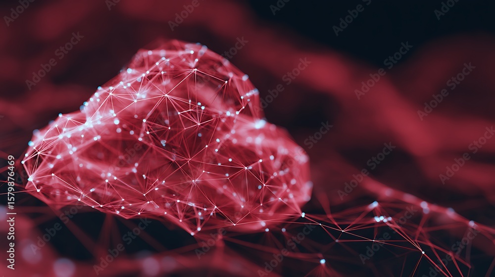 Poster red cloud shape made of connected dots and lines
