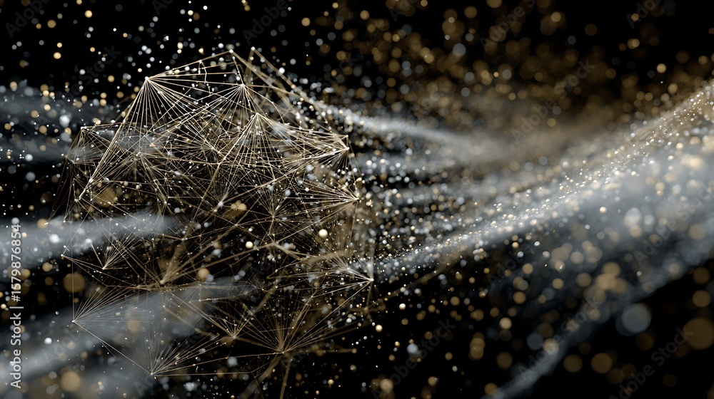 Poster abstract polygonal structure with particle stream