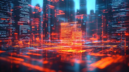 Digitalized contract review using AI, legal documents glowing on a hologram