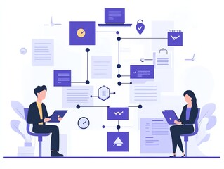 Business Professionals Analyzing Digital Workflow in Modern Office Setting