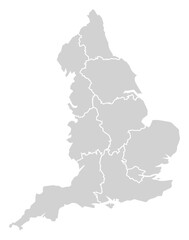 Grey with White Outline England Map with District Borders Europe Country