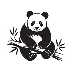 Obraz premium A cute panda sits on bamboo branches