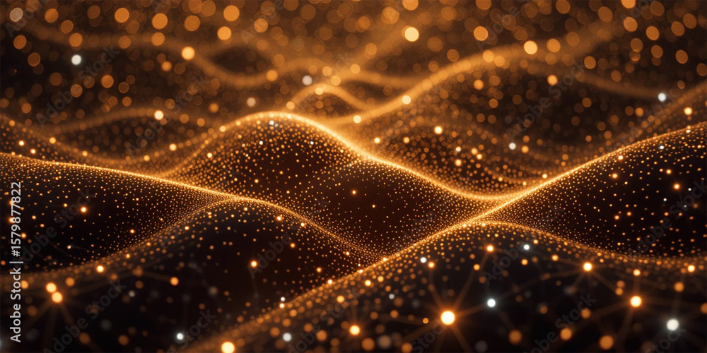 Aufkleber a minimalist mesh pattern full of glowing dots in a line style viewed from an aerial perspective