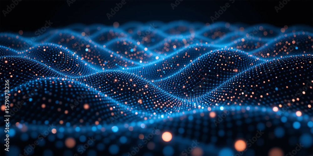 Aufkleber a minimalist mesh pattern full of glowing dots in a line style viewed from an aerial perspective