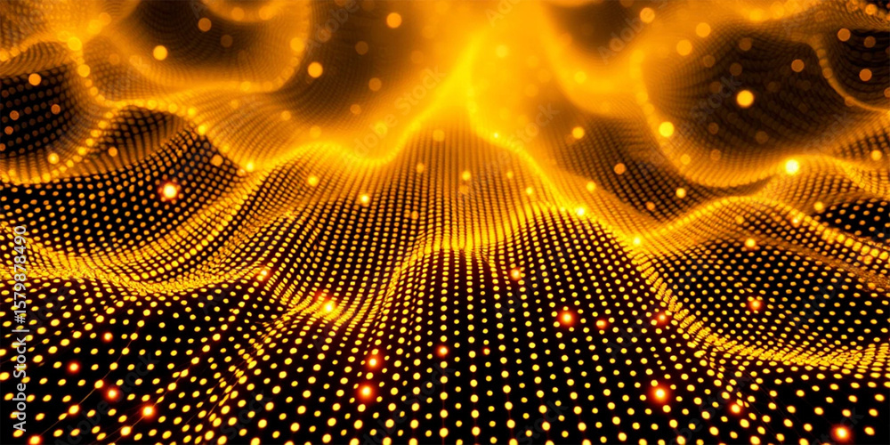 Aufkleber a minimalist mesh pattern full of glowing dots in a line style viewed from an aerial perspective