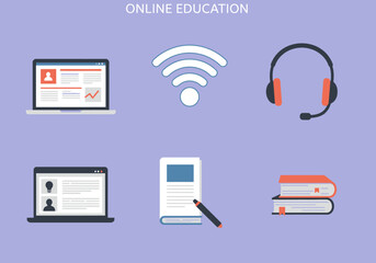 Digital Learning Illustration Online Courses, Internet Connection, and Virtual Learning Tools for Modern Education