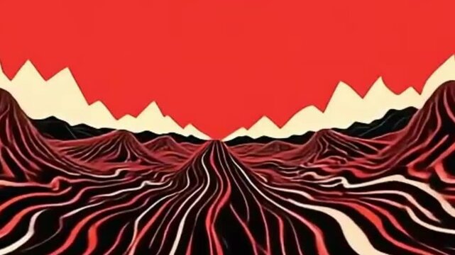 retro wave background, psychedelic vector animation, bold zigzag loop, seamless motion design, trippy abstract pattern, high contrast wave, vinyl record inspired, red black off-white vector, motion 