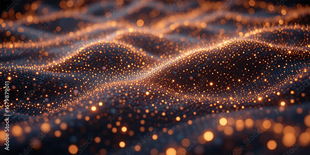 Aufkleber a minimalist mesh pattern full of glowing dots in a line style viewed from an aerial perspective
