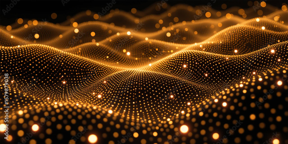 Fototapete A minimalist mesh pattern full of glowing dots in a line style viewed from an aerial perspective
