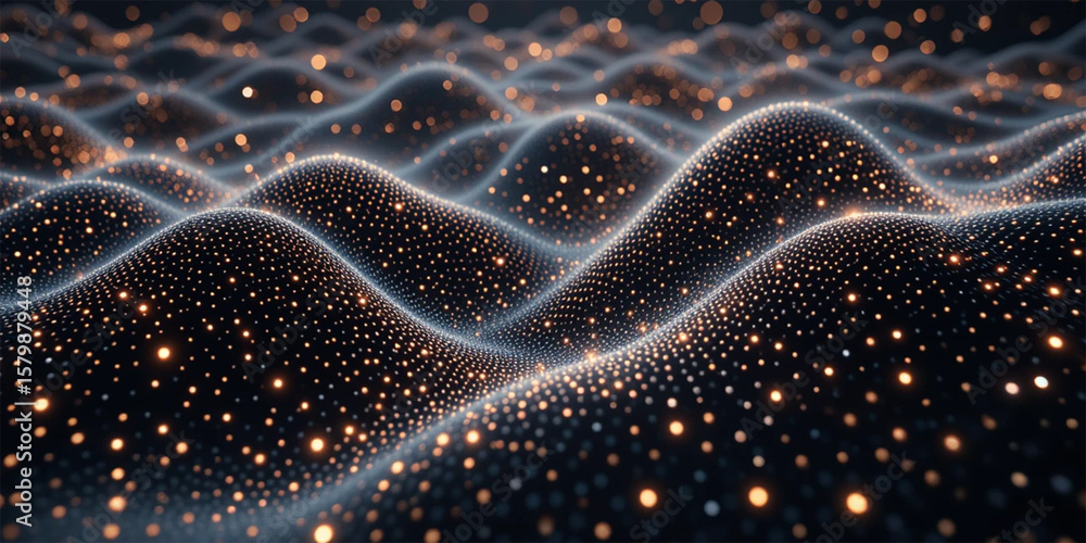 Aufkleber a minimalist mesh pattern full of glowing dots in a line style viewed from an aerial perspective