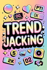 Vibrant Trend Jacking Design with Pastel Holographic Elements and Playful Icons