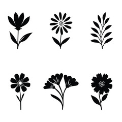 6 Flower Silhouette Vector Set