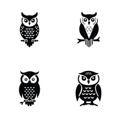 4 Owl Vector Silhouettes Set