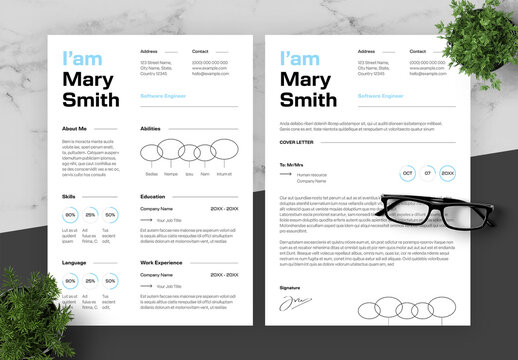 Blue And Black Resume And Cover Letter Software Engineer