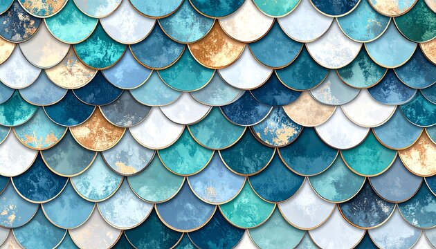 Blue and Gold Mermaid Scales Pattern - Powered by Adobe