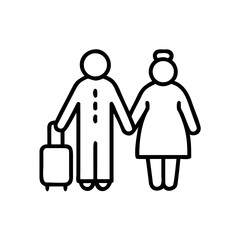 Senior couple holding hands and traveling with suitcase concept of Active Longevity, Active Aging  
