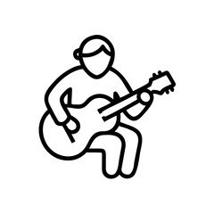 Man playing guitar while sitting and enjoying music indoors, concept of Active Longevity, Active Aging  