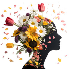  flowers woman face with transparent background 