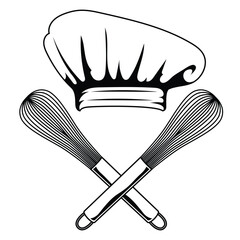 Whisks crossed with chef hat vector illustrations