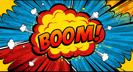Comic Book Explosion with BOOM Text and Pop Art