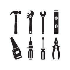 Collection of essential hand tools icons for DIY projects