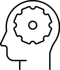 Gear in Head Isolated Line Icon for Graphics, Designs, Books, Adverts, Apps