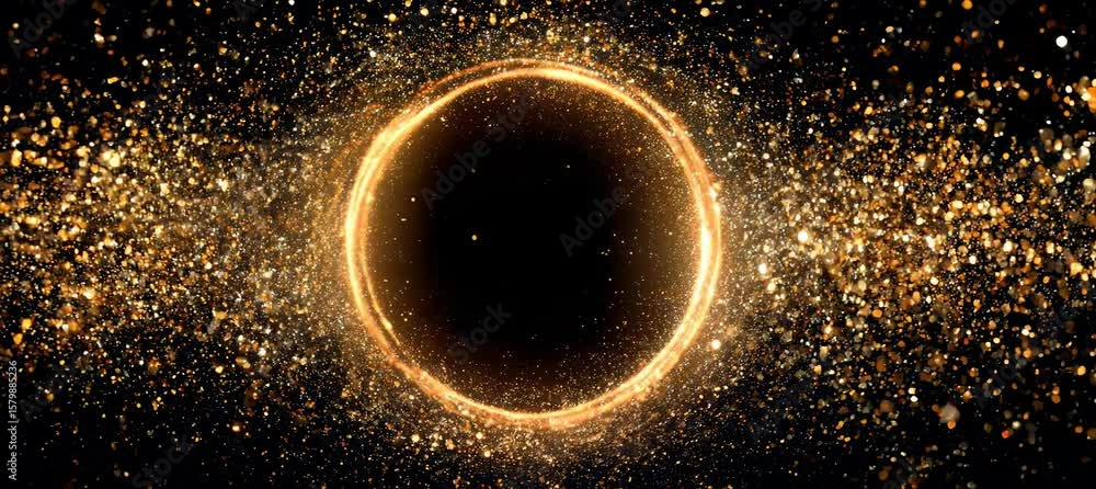 Poster circular round ring frame with shiny golden glitter sparkle element. generative video ai technology.