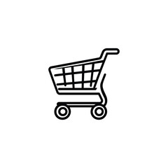 Outlined Shopping Cart Icon with Wheels and Handle on Transparent Background