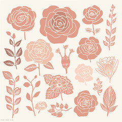 Plant leaves and flower textures, exquisite vector floral patterns.	