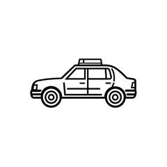 Obraz premium Outlined Taxi Car Illustration Side View of Black and White Vehicle Icon