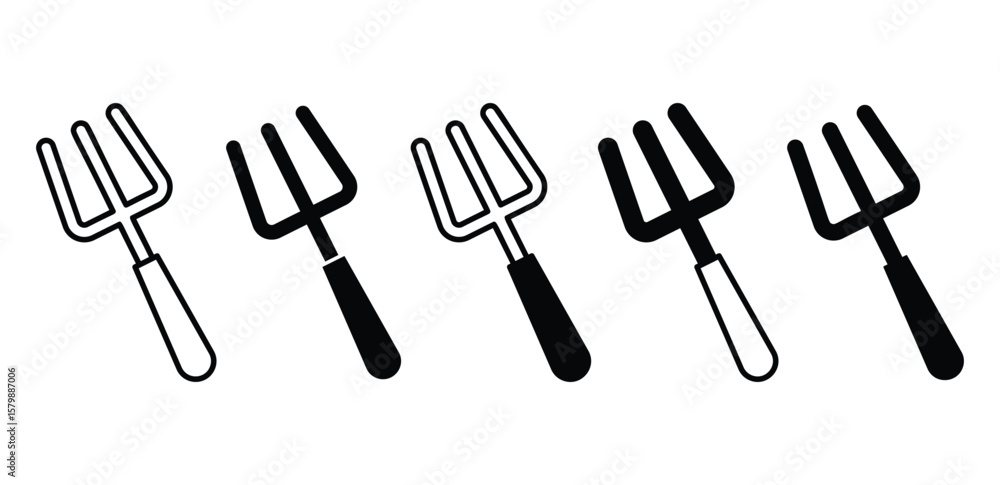 Poster pitchfork icons set black and white color simple style vector design illustration