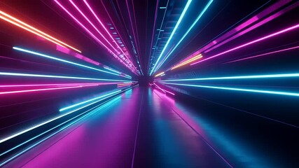 Vibrant neon light tunnel with dynamic colors creating a futuristic atmosphere for digital art - Powered by Adobe