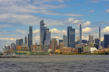 Fototapeta premium New York City. NYC cityscape with skyscrapers. Panoramic view of New York City skyline. Manhattan skyline. New York and Hudson River. Downtown NYC. New York skyscrapers. Manhattan and Brooklyn.