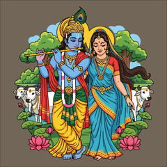 Obraz premium Radha Krishna Vector