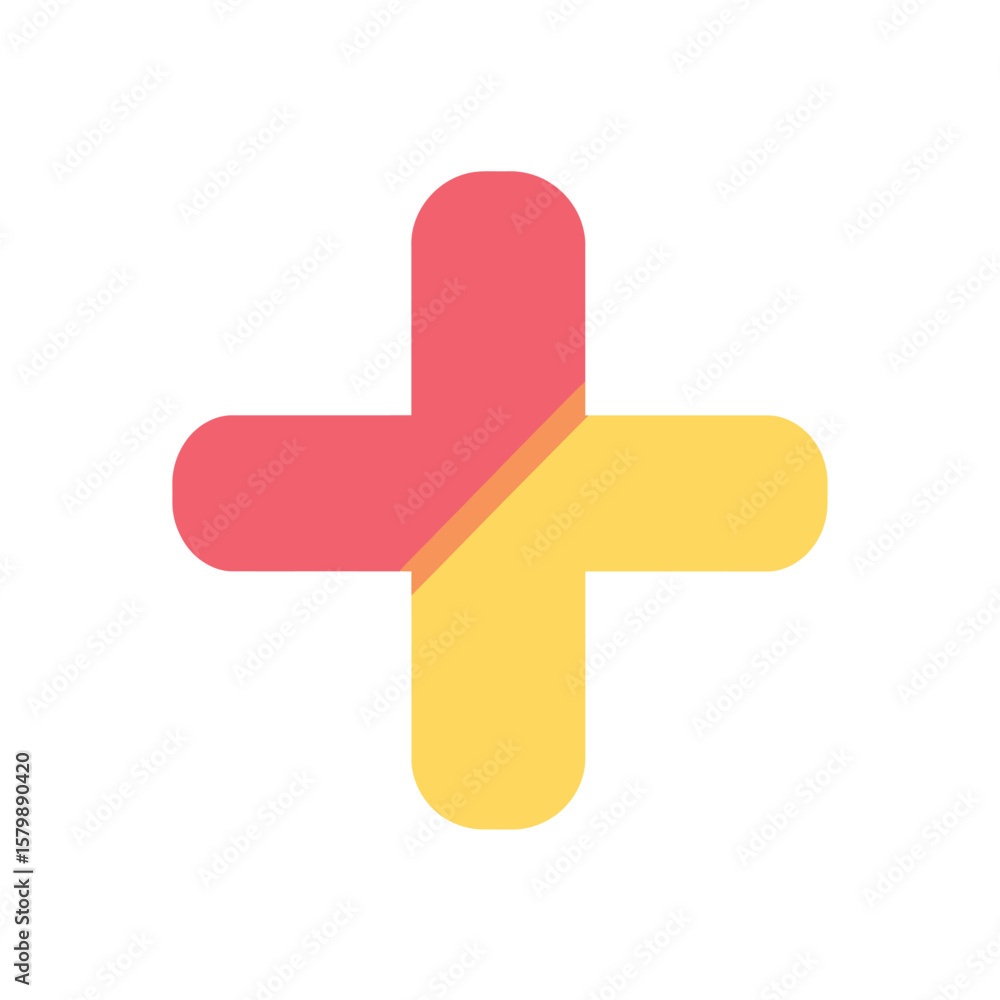 Aufkleber plus sign rounded edges symbol with two tone color scheme on white background