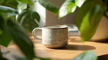 cup of coffee on wooden table