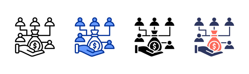 Crowdfunding icon sheet multiple style collection