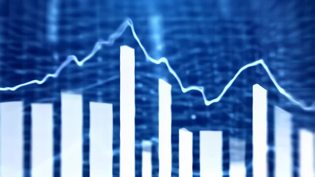 Financial analysis background with stock market graph and bar chart data