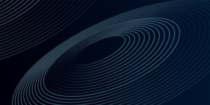 Blue abstract background with glowing circles. Swirl circular lines pattern. Geometric spiral. Twirl element. Modern graphic design. Futuristic technology concept.