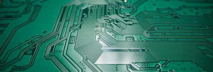 Circuit board. Technological electronic plate with roads and other components, selective focus....