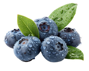 Fresh blueberries with green leaves on a transparent background. design illustration