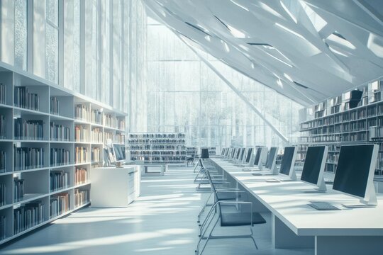 Explore modern library, an open concept with minimalist style and computer learning