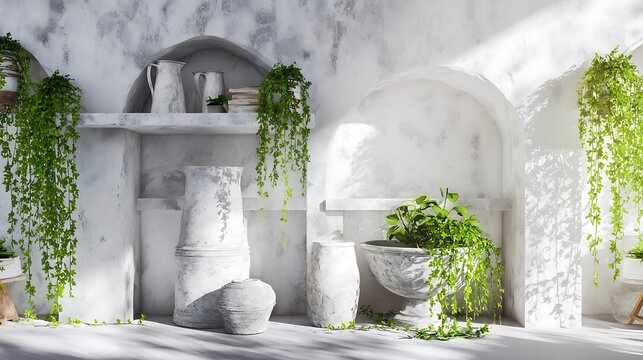 Serene arrangement featuring plants and pottery