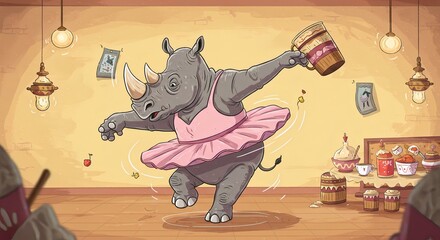 Rhinoceros Ballerina in a Cozy Room