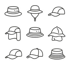 Fototapeta premium Chin hat packable outdoor adjustable icons cap flap rainproof safari icon vector