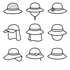 Fototapeta premium Straw brim icon icons garden sun dust gardening cap hats vector neck
