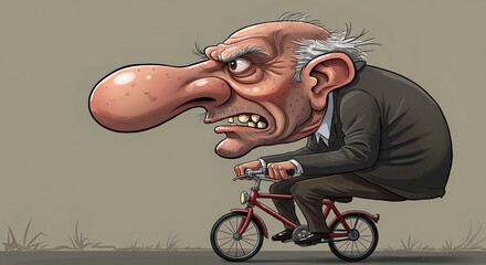 Grumpy Old Man on a Bicycle: A Humorous Illustration